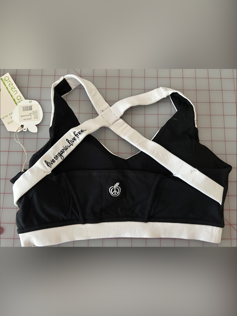 Green Apple Black and White Crossback Sports Bra - Picture 3 of 4